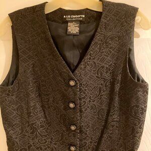 LIZ CLAIBORNE PRISTINE VINTAGE BLACK JACQUARD PEPLUM SHORT VEST